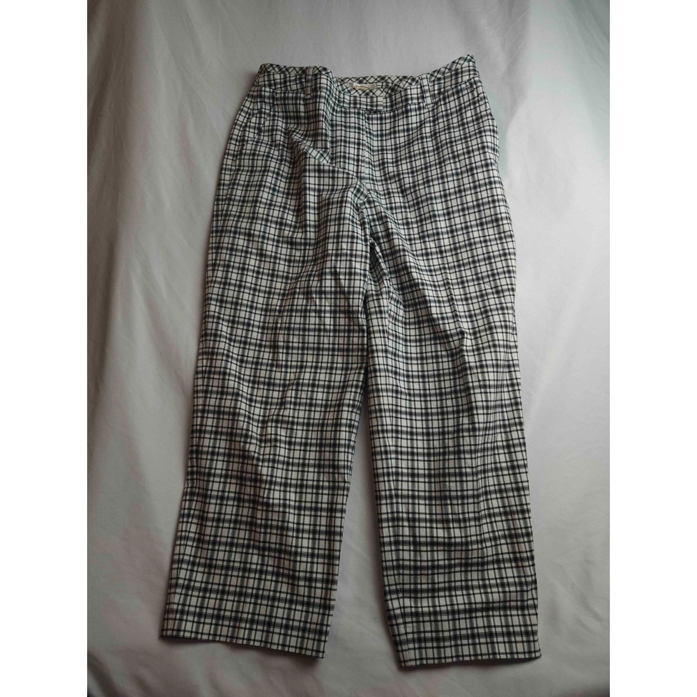 Talbots Stretch Pants Womens Size 8 Black White Plaid‎ Cropped Straight Leg